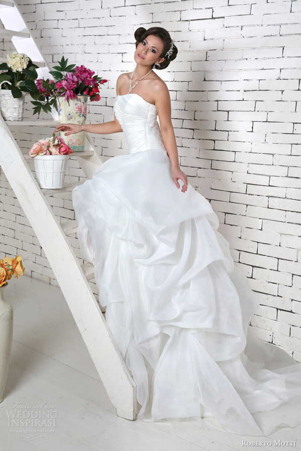 roberto motti bridal 2014 anetta strapless wedding dress pick up skirt