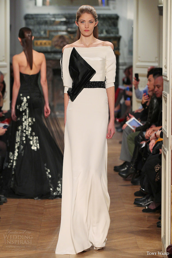 tony ward spring 2014 couture black white off shoulder gown