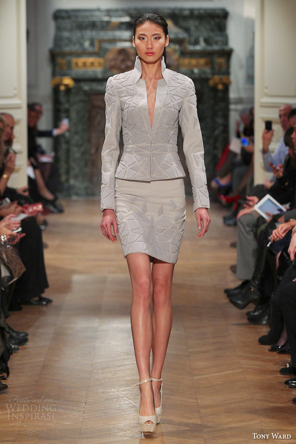 tony ward spring 2014 couture jacket skirt embossed 3d patterns