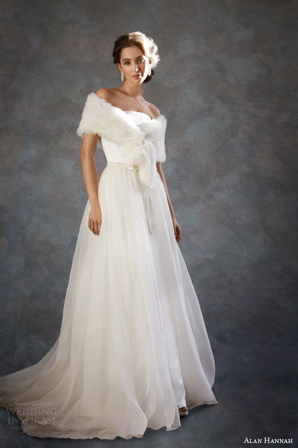 alan hannah wedding dresses 2014 dolores gown removable overskirt fur wrap