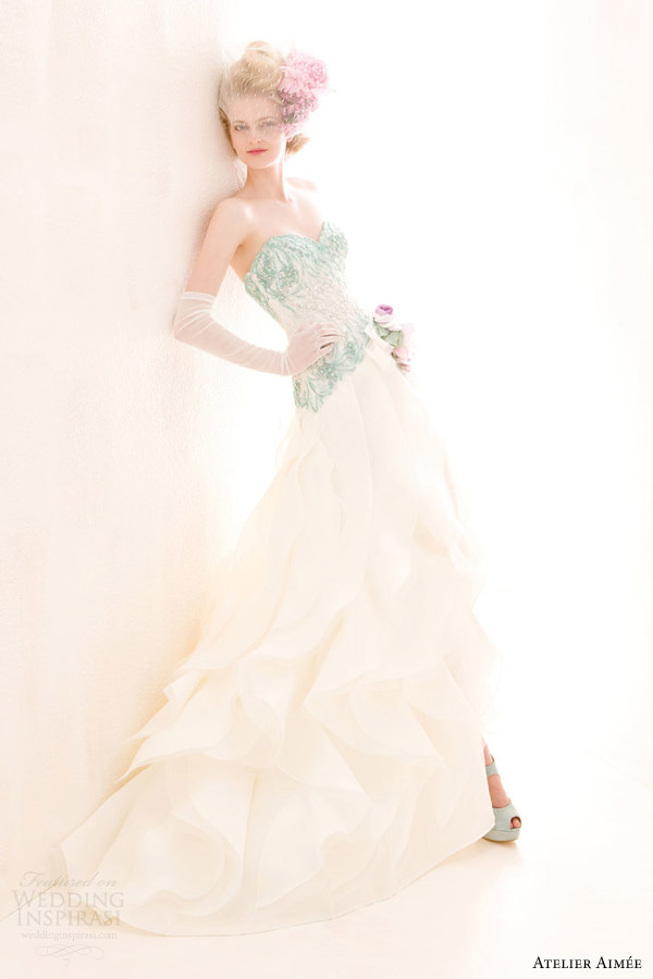 atelier aimee 2014 marianna strapless ball gown tiffany green accent bodice