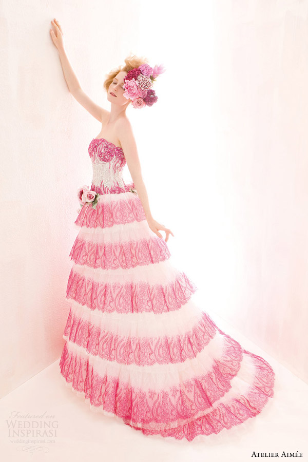 atelier aimee 2014 marisa red pink fuschia lace wedding dress