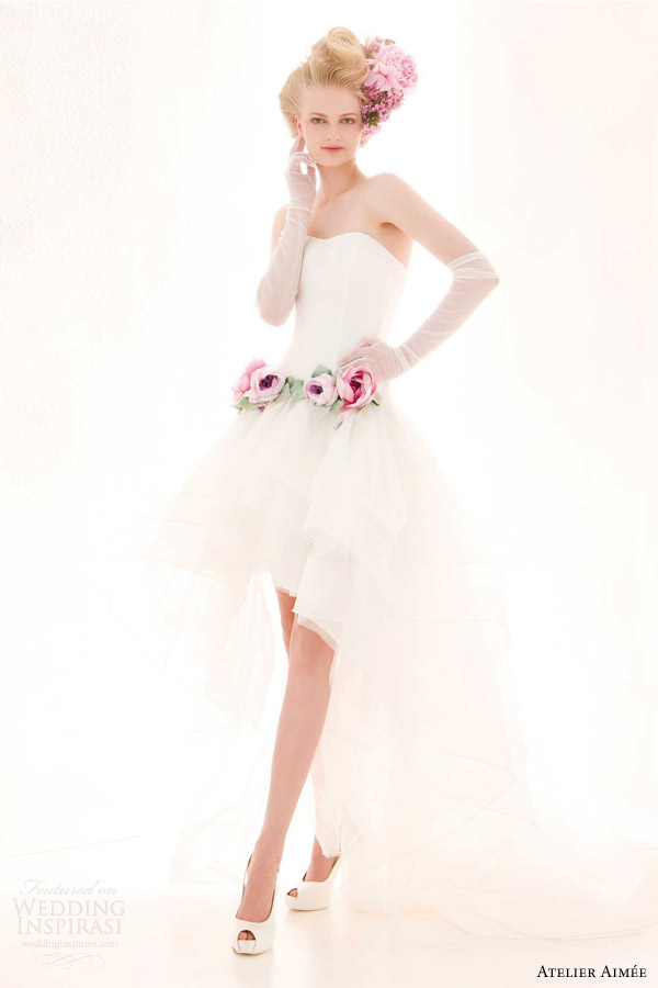atelier aimee bridal 2014 genette strapless wedding dress mullet high low skirt