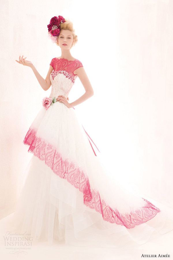 atelier aimee color wedding dresses 2014 luna cap sleeve lace top