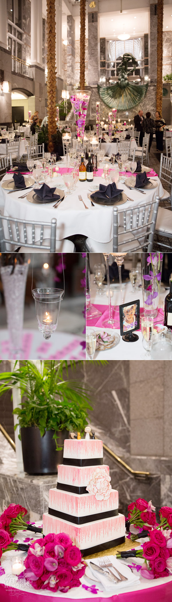 chicago city wedding inspiration table setting pink black white