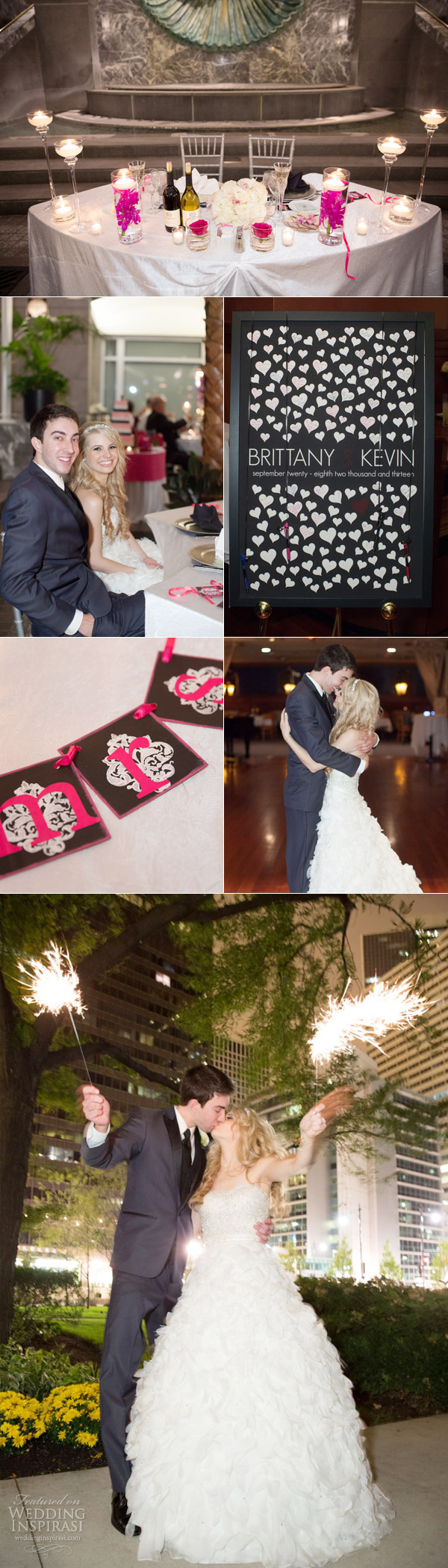 fall city wedding in downtown chicago black white hot pink fuschia palette