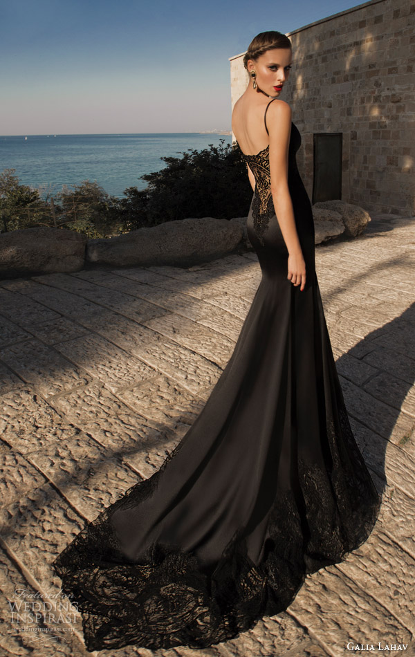 galia lahav moonstruck 2014 marylin black evening dress lace back full view train