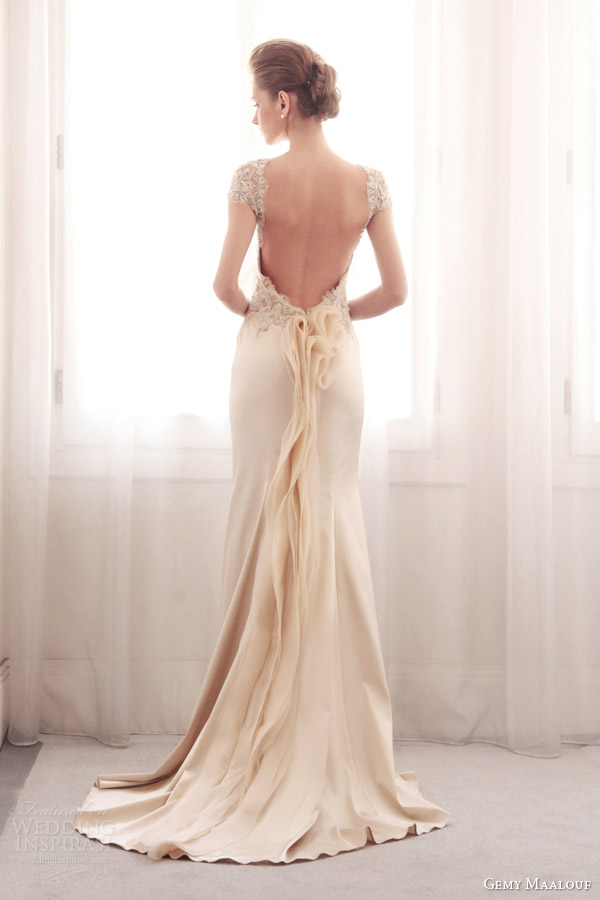 gemy maalouf 2014 bridal color wedding dress 3753 back train detail