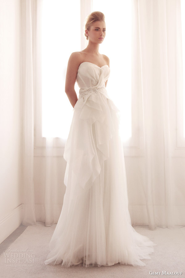 gemy maalouf bridal 2014 strapless wedding dress layered skirt