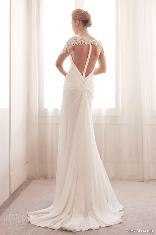 gemy maalouf bridal 2014 wedding dress illusion long sleeve 3727 illusion back train