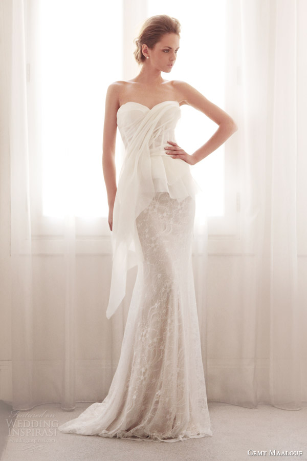gemy maalouf bridal couture 2014 strapless peplum top skirt 3716 3758