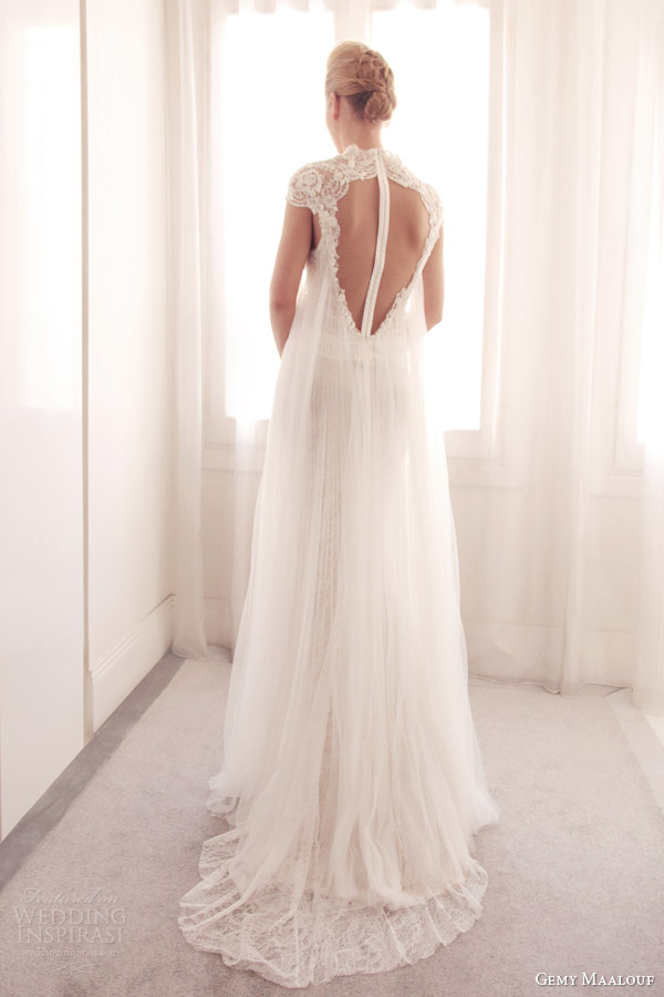 gemy maalouf wedding dress 2014 bridal gown with overlay 3706 back view