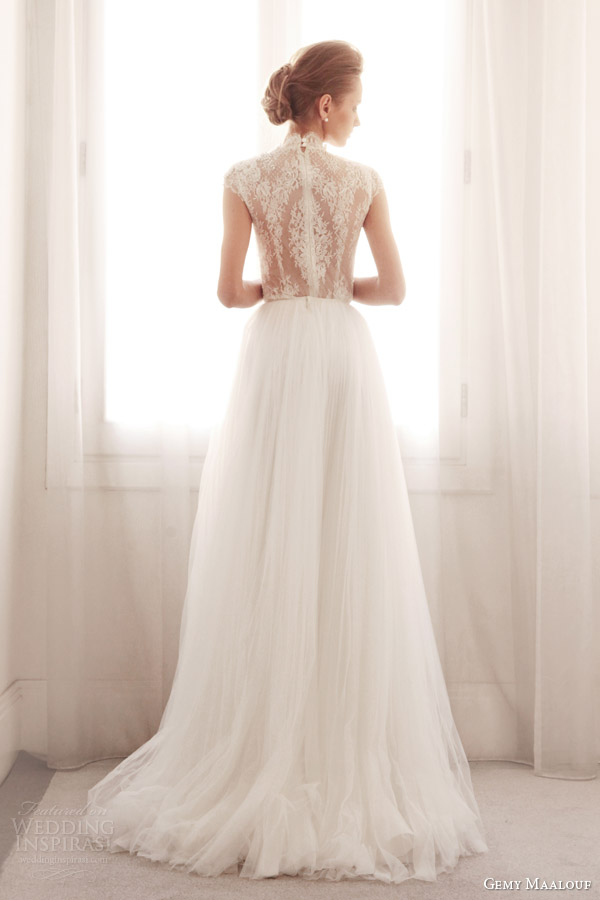 gemy maalouf wedding dresses 2014 bridal lace cap sleeve top 3239B 3759S skirt back