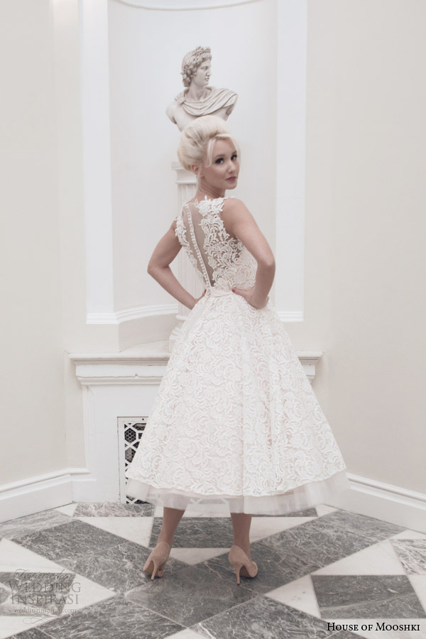 house of mooshki bridal autumn 2014 dara sleeveless blush calf length wedding dress back view house of mooshki bridal autumn 2014 dara sleeveless blush calf length wedding dress back view