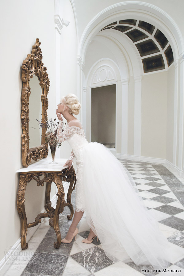 house of mooshki bridal autumn 2014 juliette lace pencil skirt detachable tulle train side view house of mooshki bridal autumn 2014 juliette lace pencil skirt detachable tulle train side view