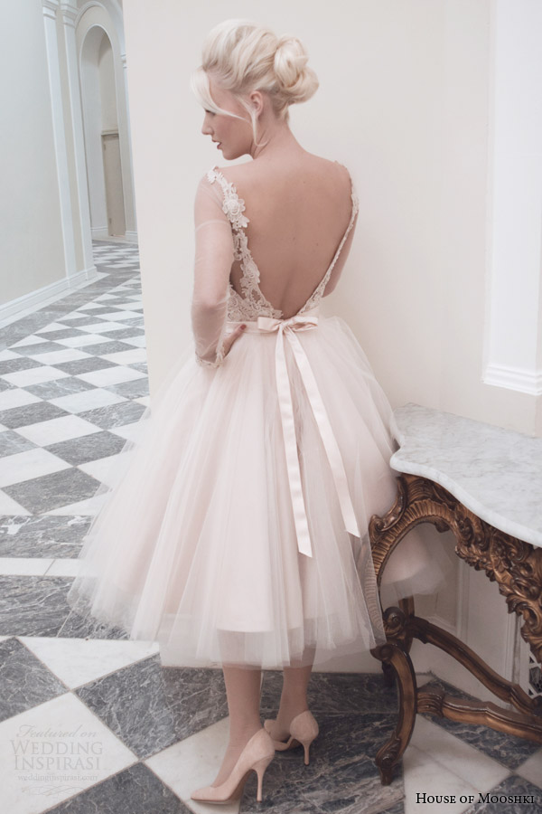 house of mooshki fall 2014 lily blush tea length wedding dress v back