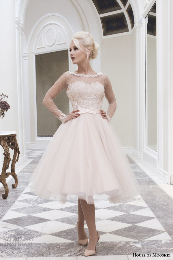 house of mooshki fall 2014 lily blush tea length wedding dress