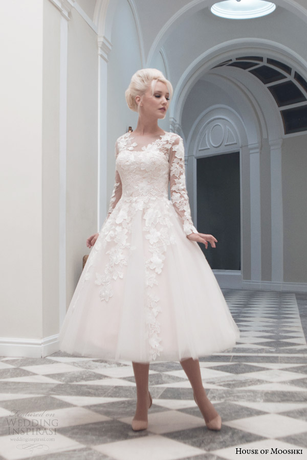 house of mooshki tea length wedding dress fall 2014 charlotte long sleeve gown