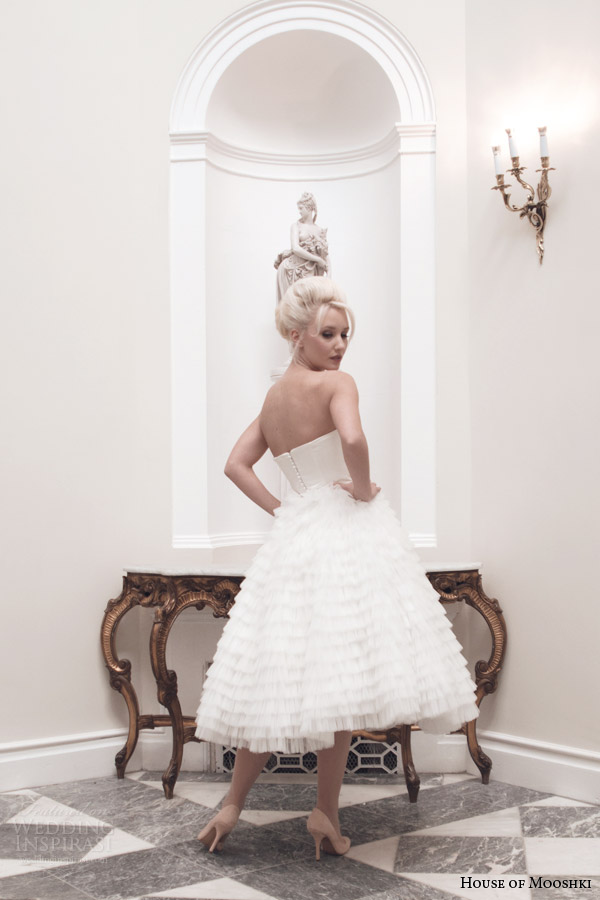 house of mooshki wedding dresses fall 2014 harriet strapless tea length gown back view