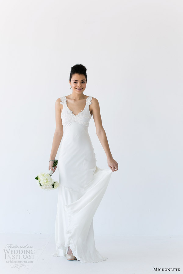 mignonette bridal spring 2014 renee wedding dress lace straps