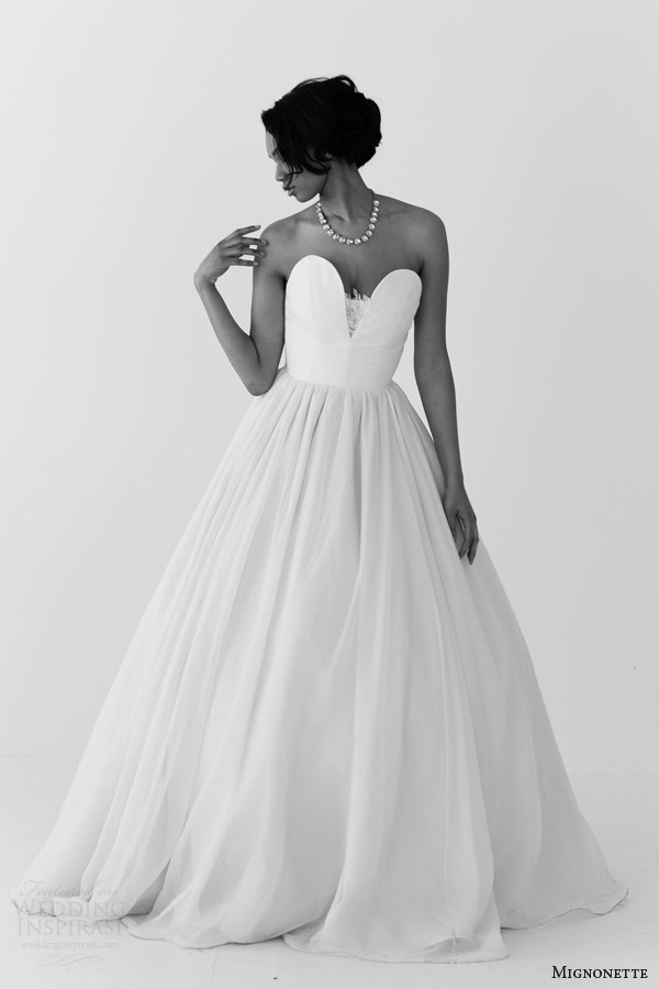 mignonette bridal spring 2014 sarah elizabeth strapless wedding dress black white photo mignonette bridal spring 2014 sarah elizabeth strapless wedding dress black white photo