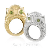 salt and stone owl ring yellow gold sterling silver