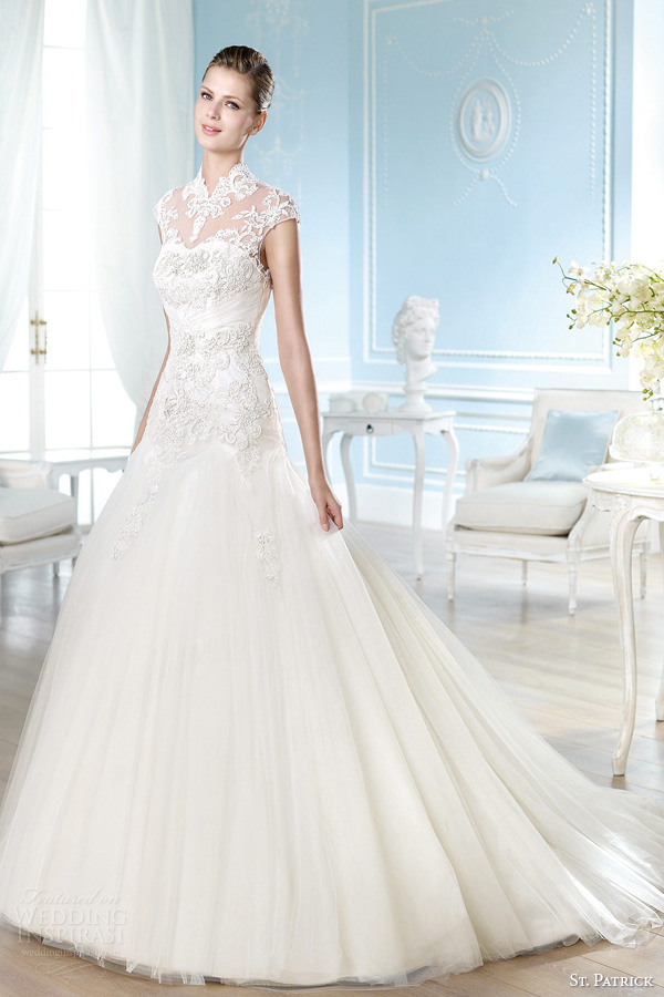 san patrick bridal 2014 haley cap sleeve high neck wedding dress