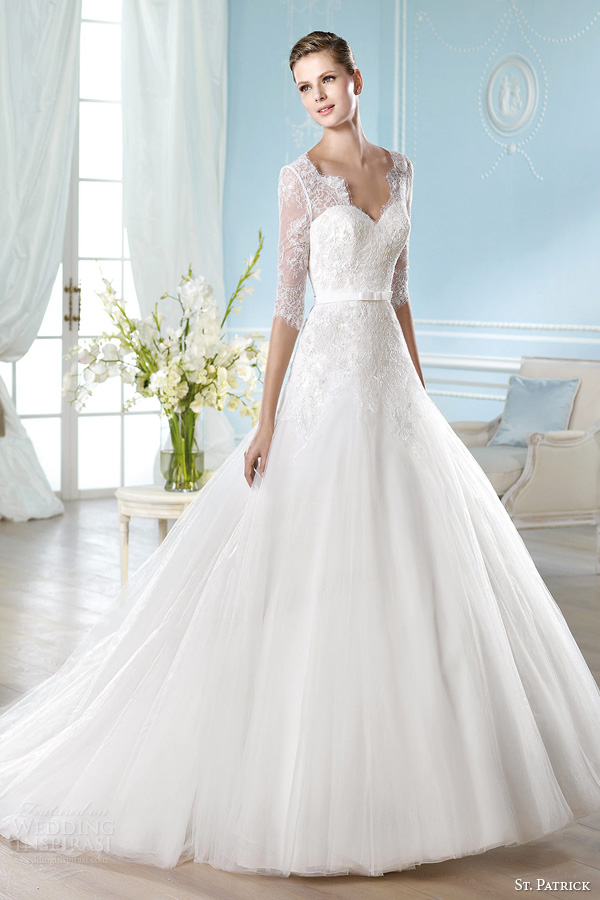 san patrick wedding dresses 2014 halima gown three quarter illusion sleeves