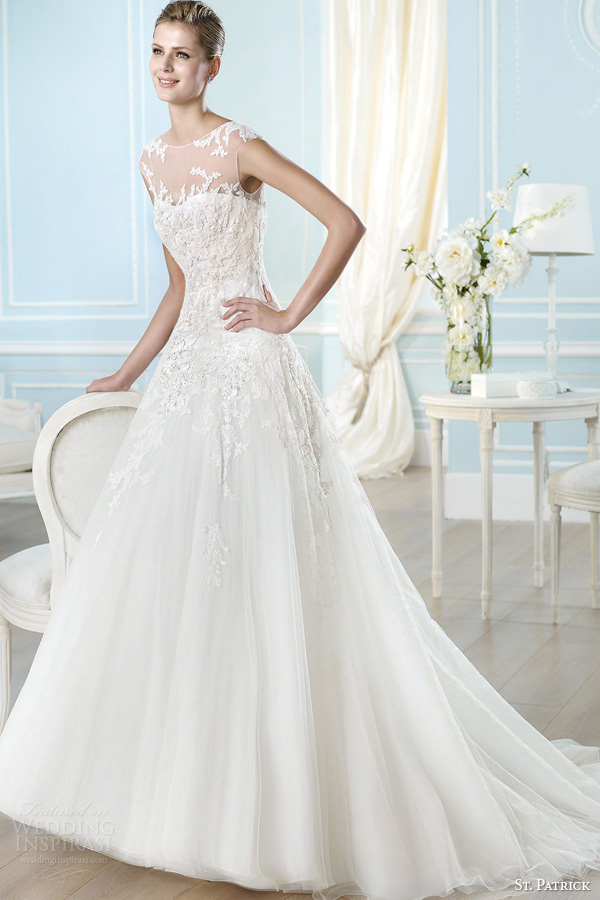 san patrick wedding dresses 2014 halland gown illusion cap sleeve neckline