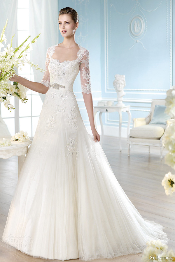 st patrick wedding dresses 2014 hali gown three quarter illusion sleeves