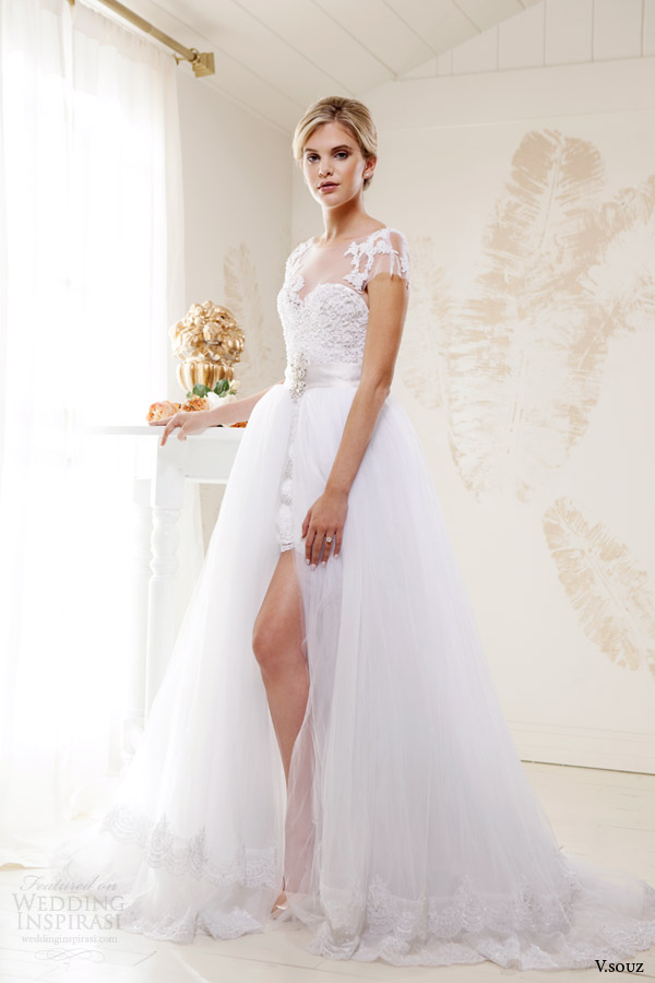 v souz bridal 2014 kate short lace wedding dress full length over skirt