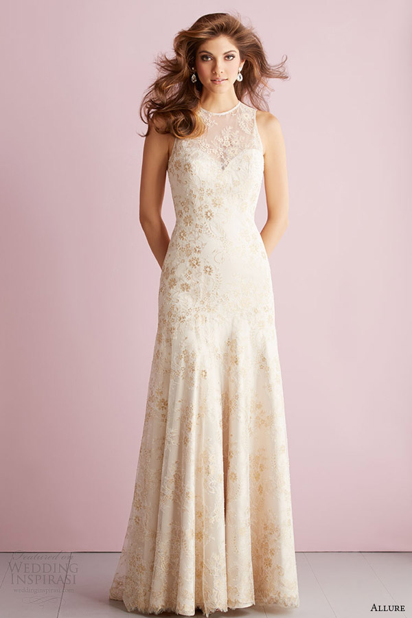 allure bridals allure romance wedding dress spring 2014 sleeveles gown multi tone lace style 2714