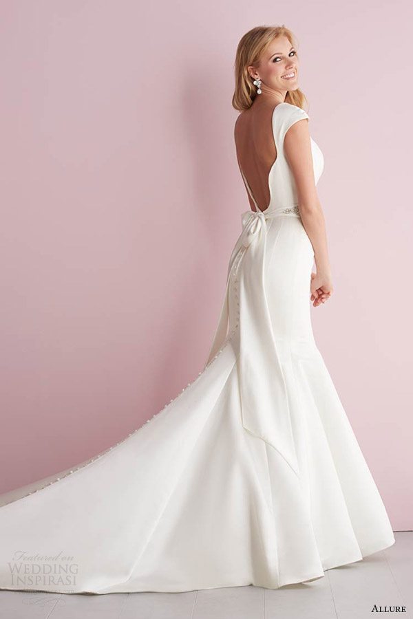 allure romance wedding dress spring 2014 cap sleeve mermaid gown style 2717 scalloped open back