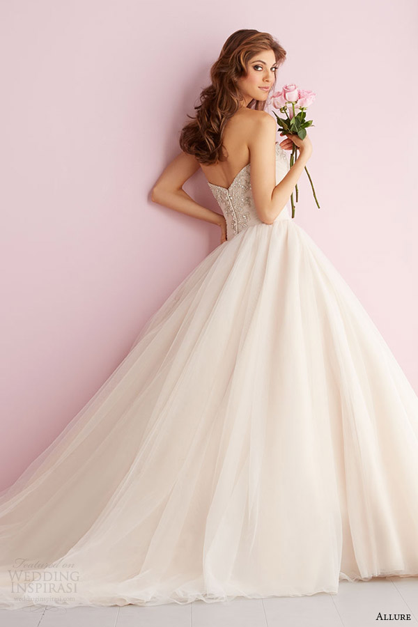 allure romance wedding dress spring 2014 strapless ball gown style 2710 back detail train