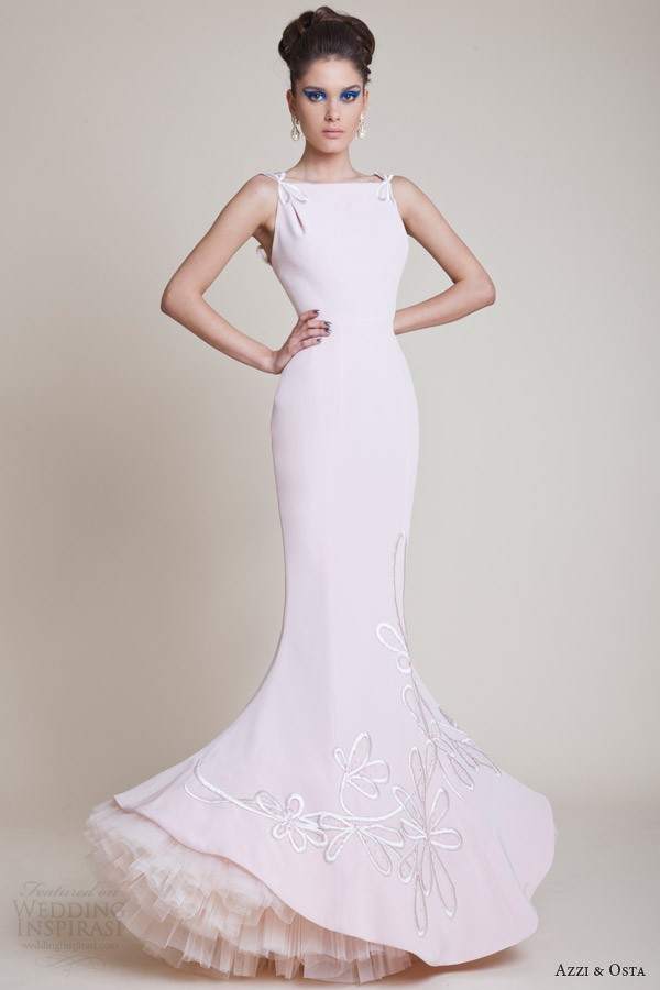 azzi and osta spring 2014 couture pale pink sleeveless dress bow straps