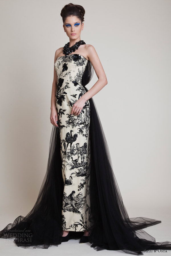 azzi and osta spring 2014 strapless couture dress back tulle back train