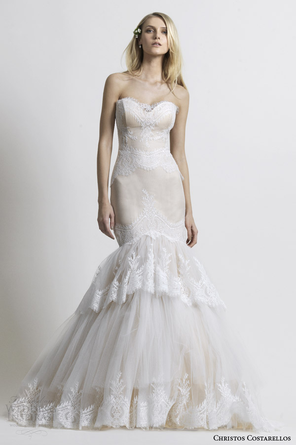 christos costarellos bridal 2014 strapless mermaid wedding dress