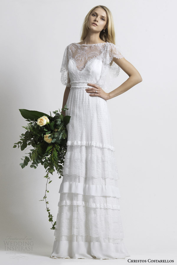 costarellos bridal 2014 flutter sleeve wedding dress