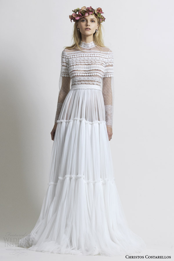 costarellos wedding dress 2014 long sleeve gown polka dot tulle
