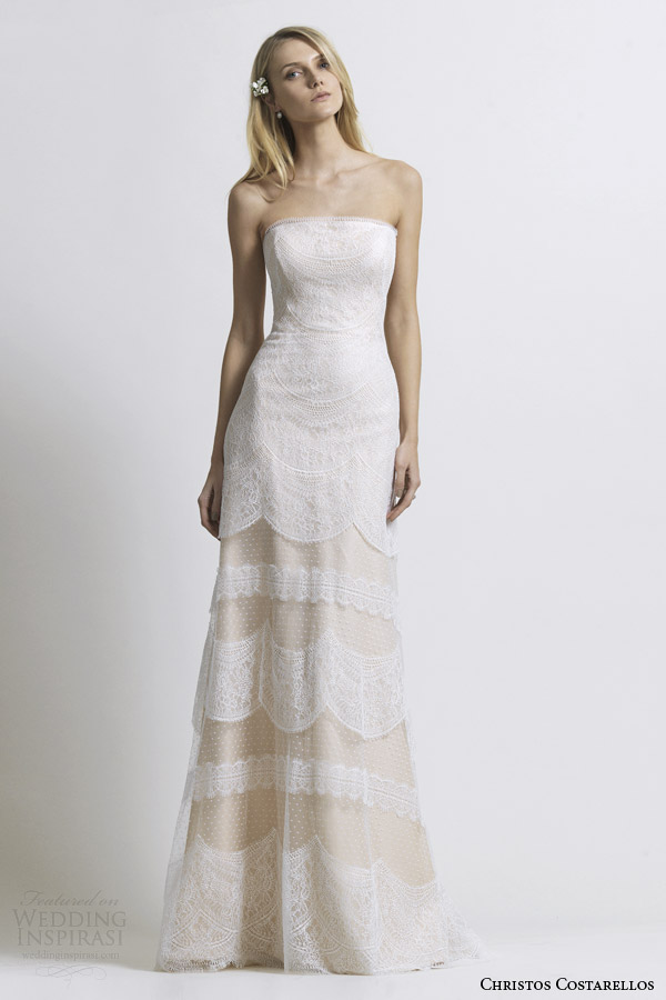 costarellos wedding dress 2014 strapless lace gown