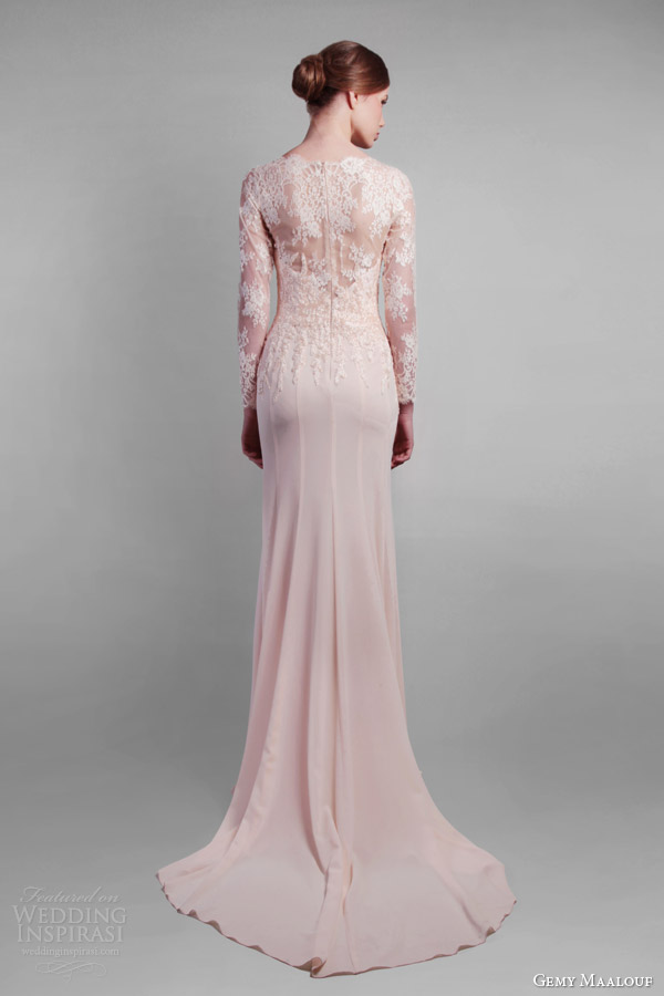 gemy maalouf couture spring 2014 long sleeve lace gown back