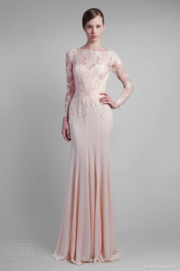 gemy maalouf couture spring 2014 long sleeve lace gown