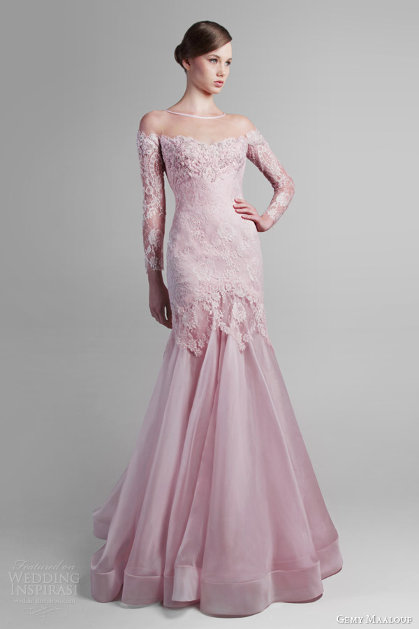 gemy maalouf couture spring 2014 pink long sleeve gown