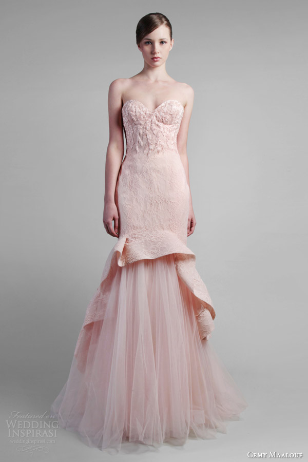 gemy maalouf couture spring 2014 strapless pink mermaid gown