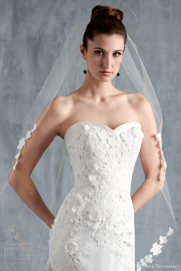 modern trousseau bridal spring 2015 vera strapless wedding dress veil