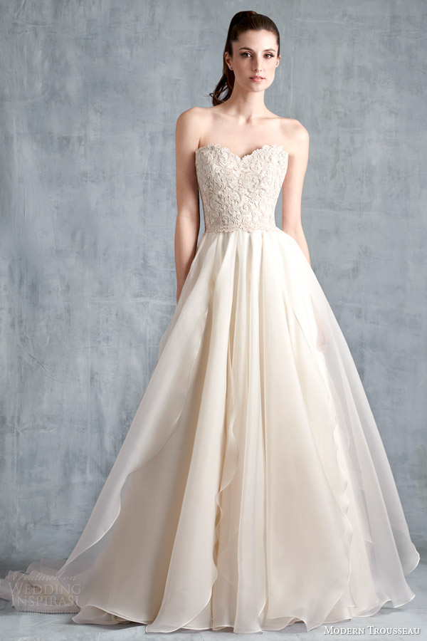 modern trousseau spring 2015 bridal fawn strapless wedding dress