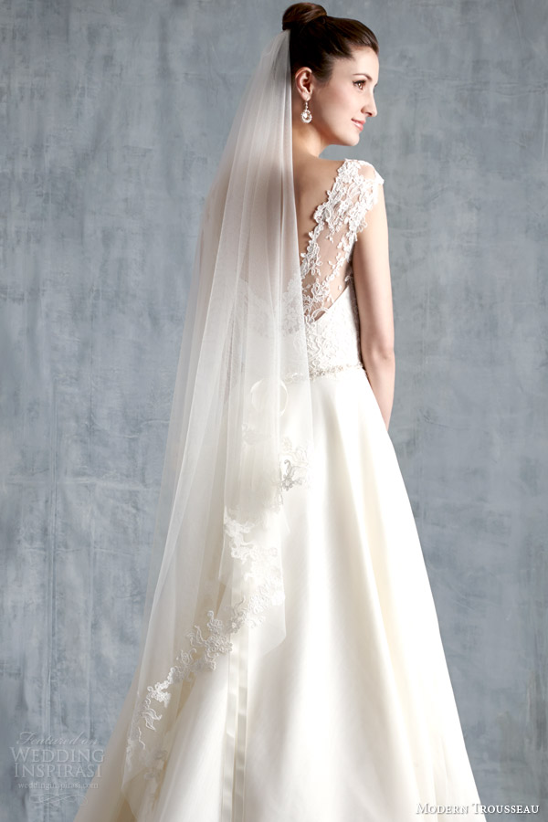 modern trousseau spring 2015 bridal mila wedding dress illusion back veil