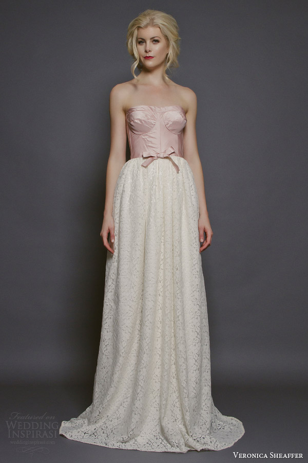veronica sheaffer bridal fall 2014 peony strapless wedding dress pink taffeta bodice