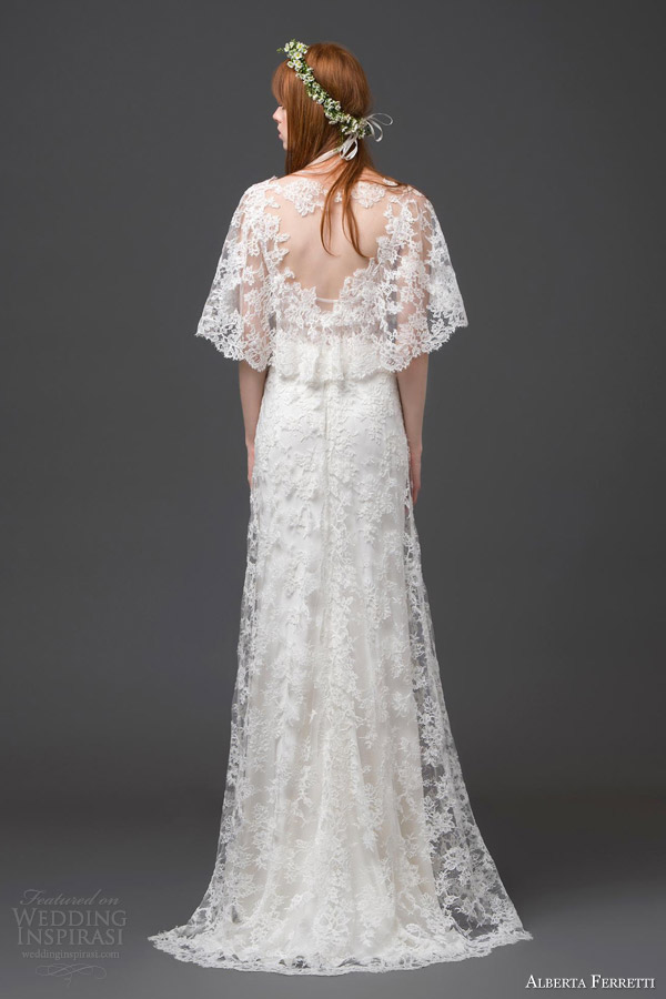 alberta ferretti bridal 2015 lace wedding dress flutter sleeves antares back view