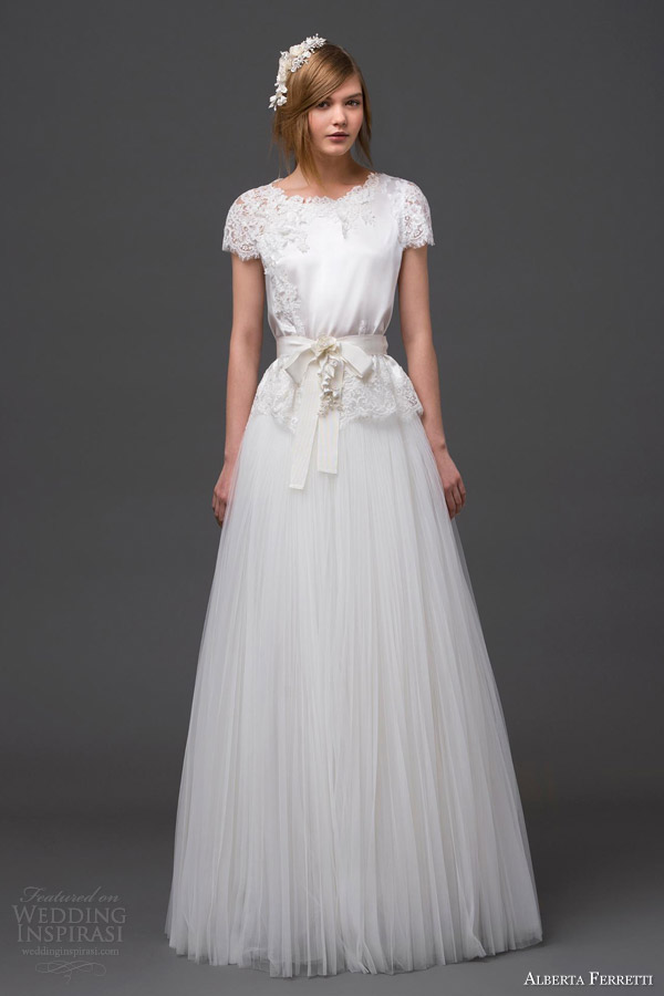 alberta ferretti bridal 2015 short sleeve wedding dress talita